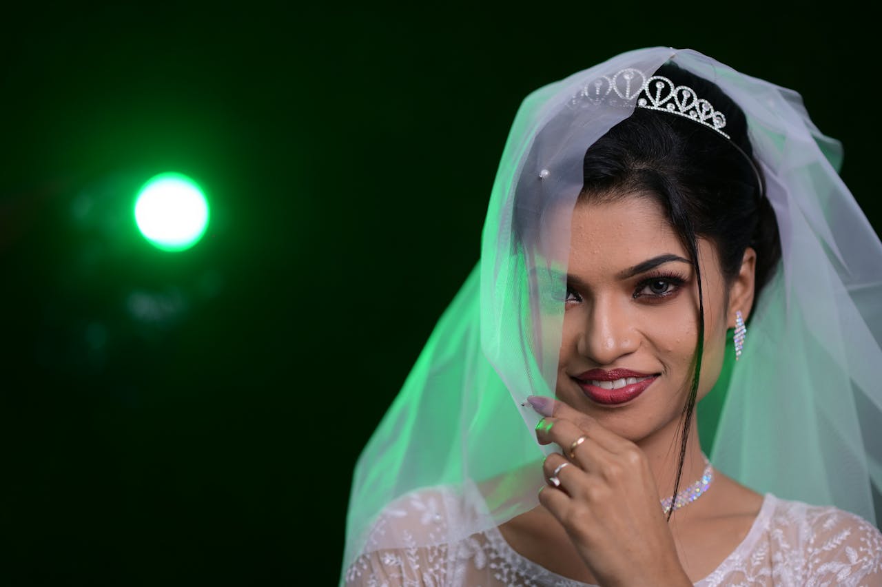 A beautiful bride in a white wedding dress